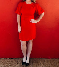 voy Dorothy Puff Sleeve Princess Line Sheath Dress in red - women's dress