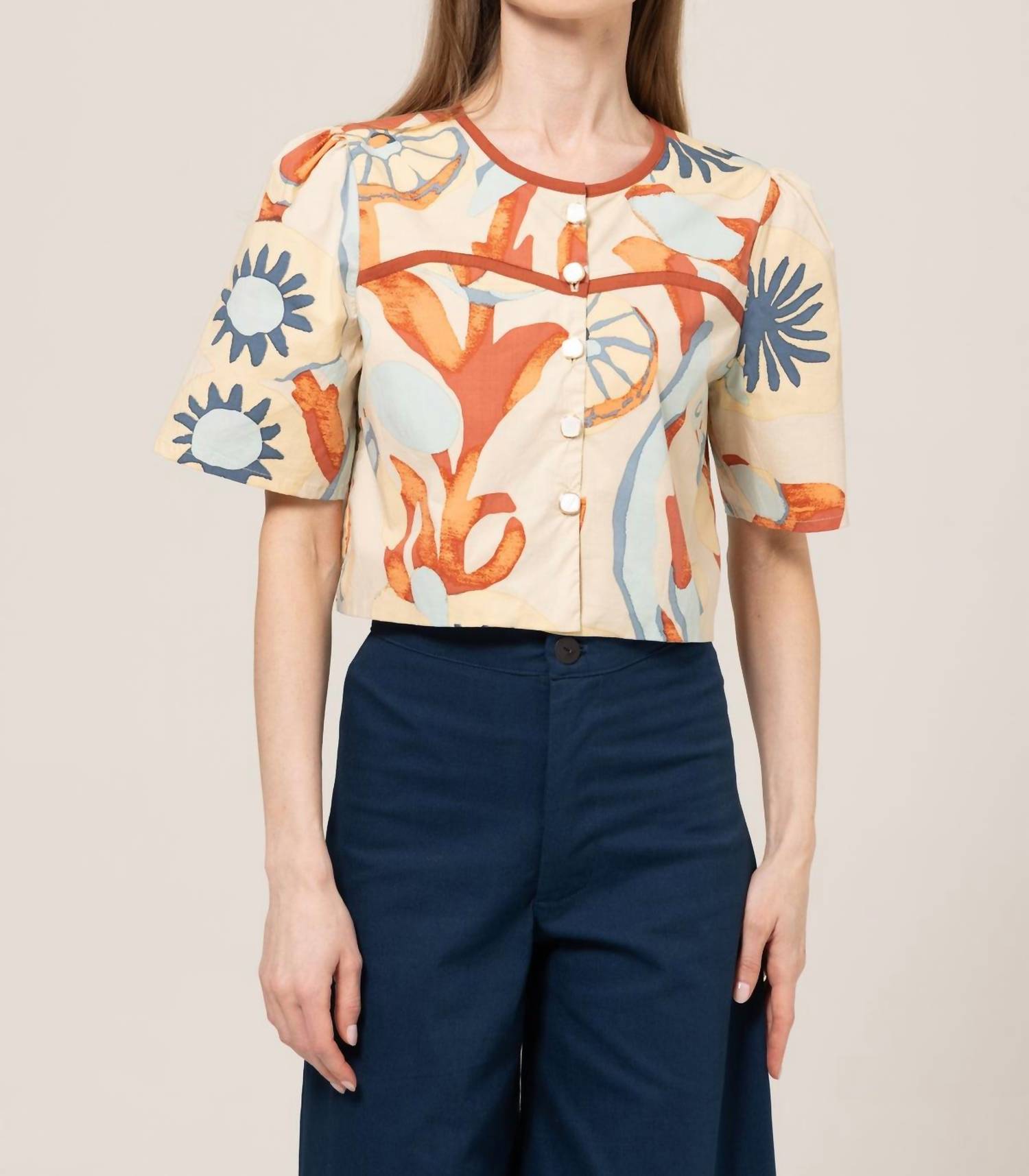 Bel Kazan Lilith Short Sleeve Top in beige - women's blouse