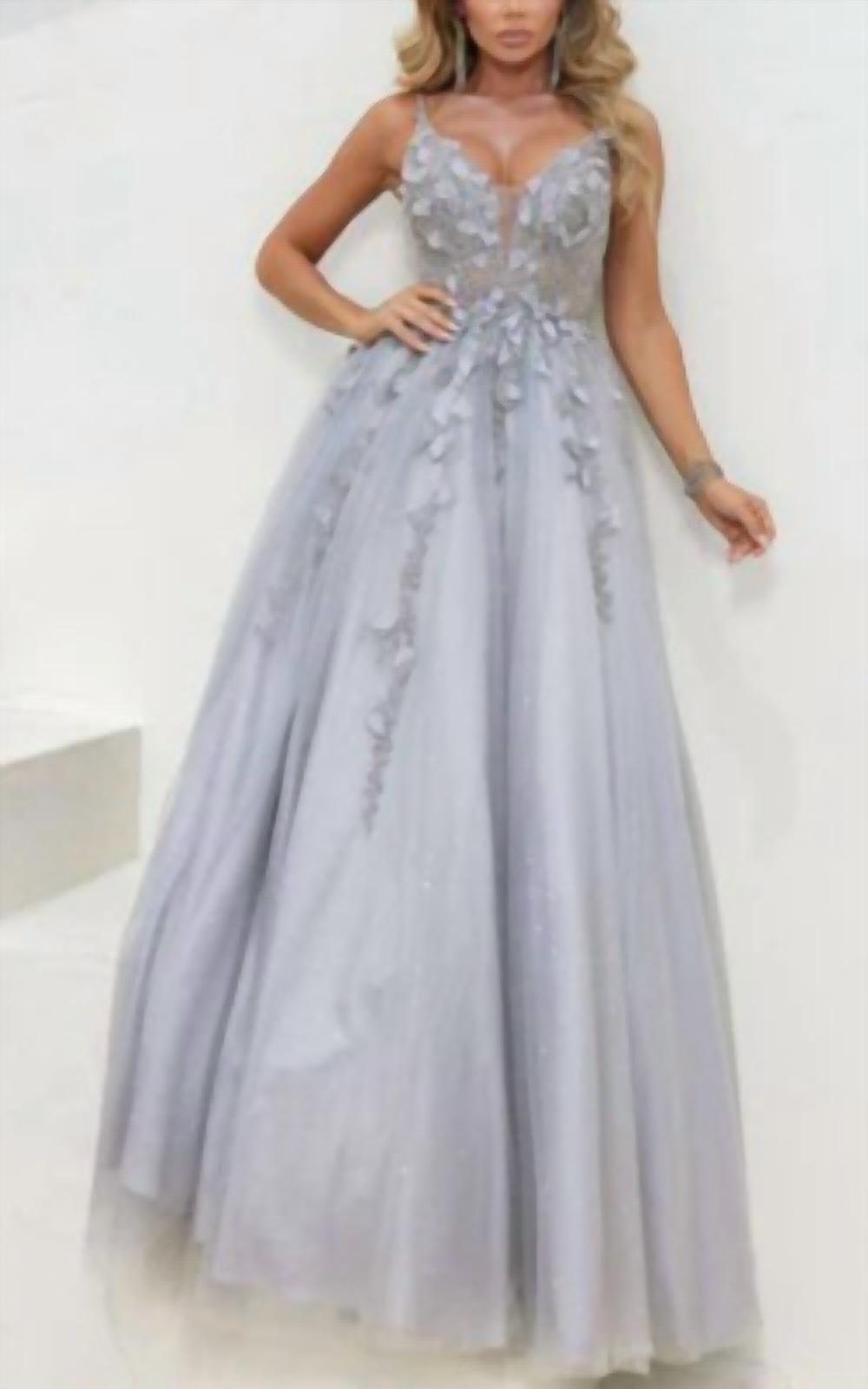 Terani Couture Glitter A Line Ballgown Prom Dress in silver - women's dress
