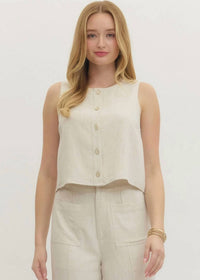 Entro - The Harper Sleeveless Linen Blend Button Front Tank