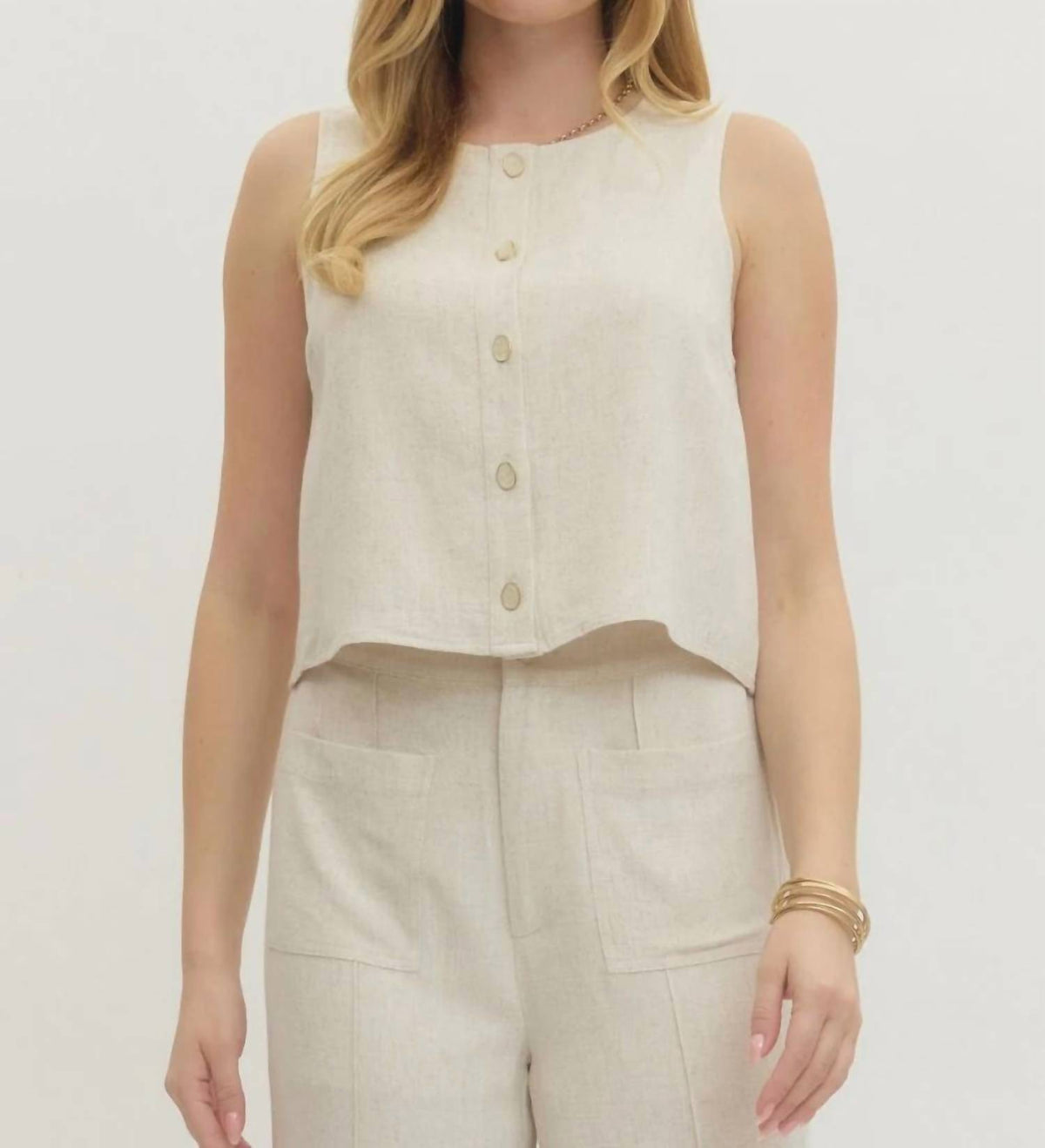 Entro - The Harper Sleeveless Linen Blend Button Front Tank