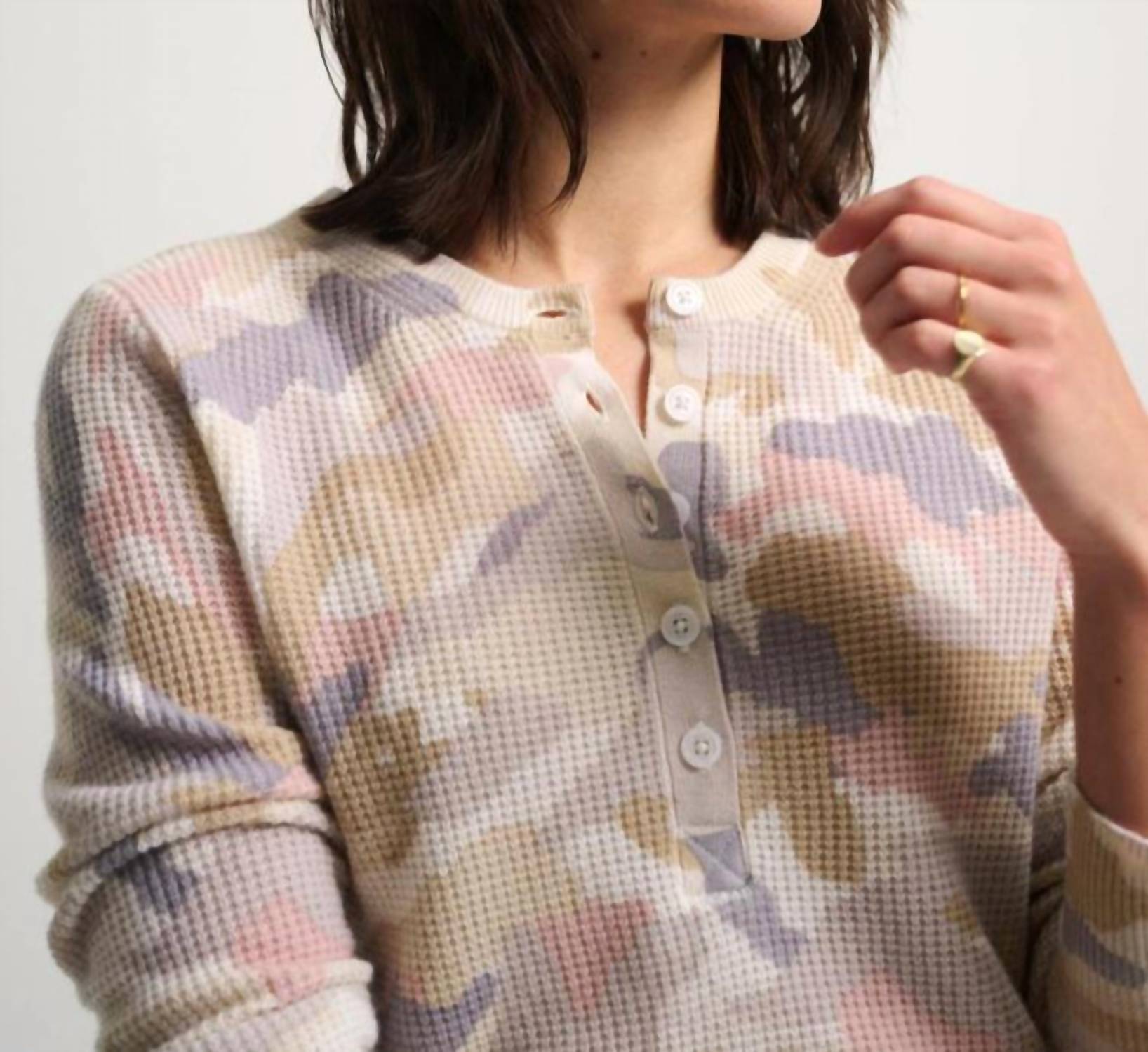 White + Warren - Cashmere Camo Waffle Henley Tee