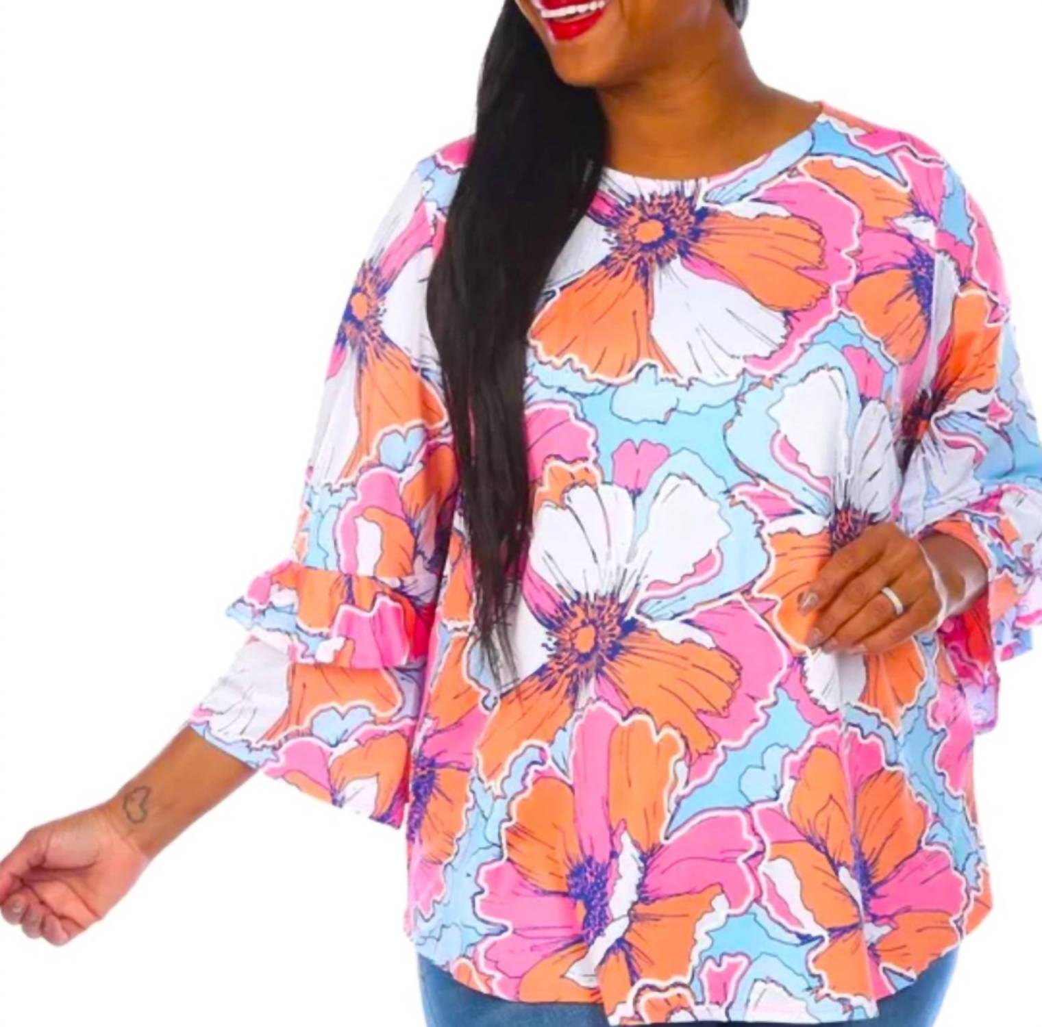 Ruby Rd. - Tropical Floral Flutter Sleeve Blouse
