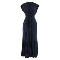 Go By Go Silk - Crinkle Cut Cap Sleeve Twist Silk Maxi Dress