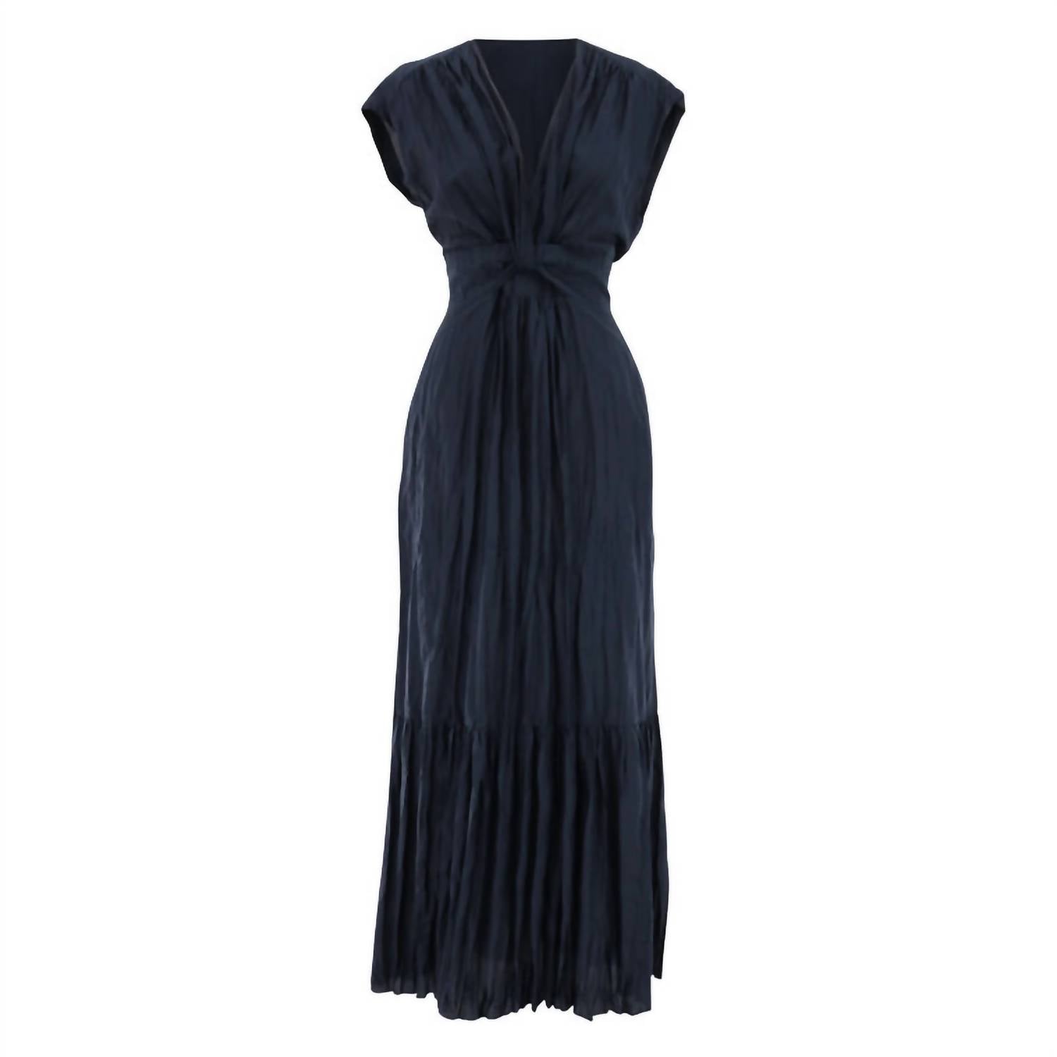 Go By Go Silk - Crinkle Cut Cap Sleeve Twist Silk Maxi Dress