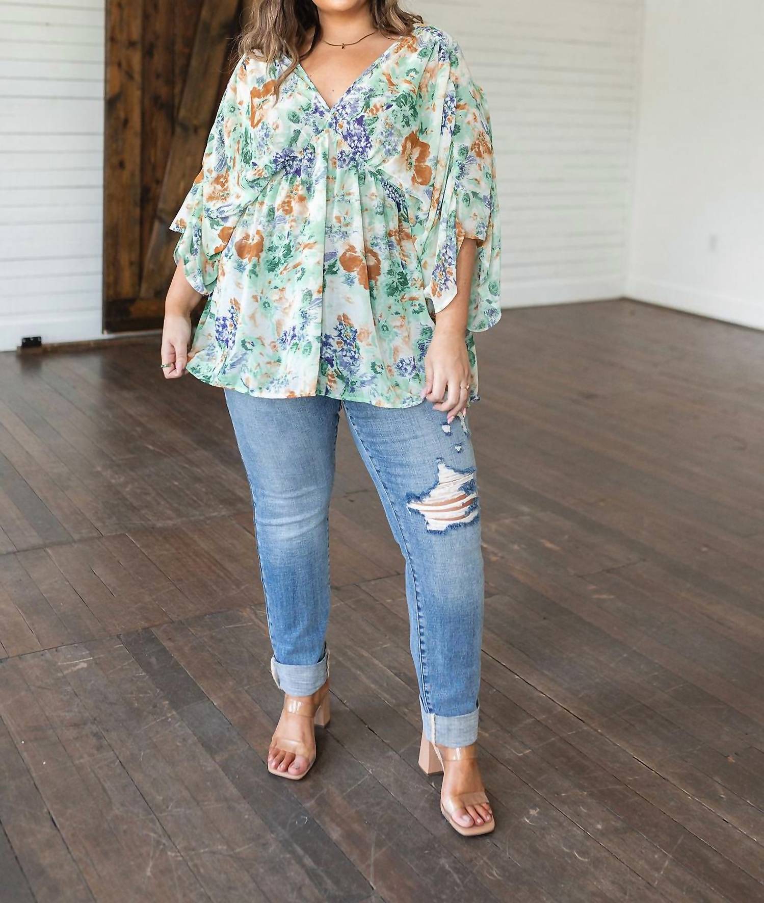 Jodifl - Fabled In Floral Draped Peplum Top