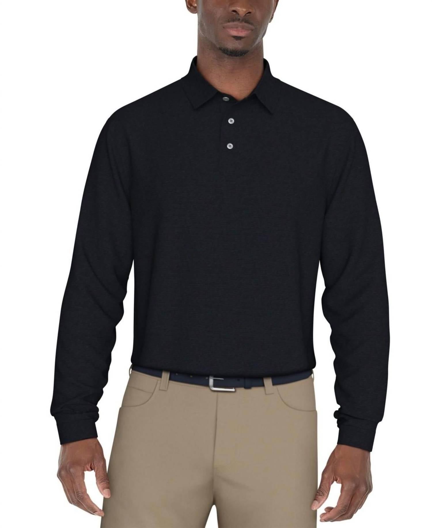 Pga Tour - Men's Long Sleeve Performance Feeder Stripe Polo Shirt