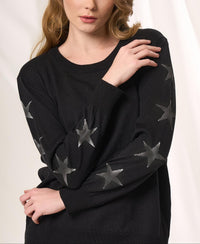 Angel Apparel Star Accent Knit Top in black - women's long sleeve top