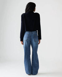 STEVE MADDEN Tonia Velvet Crop Double Breasted Jacket in blue - women's jacket - detail view