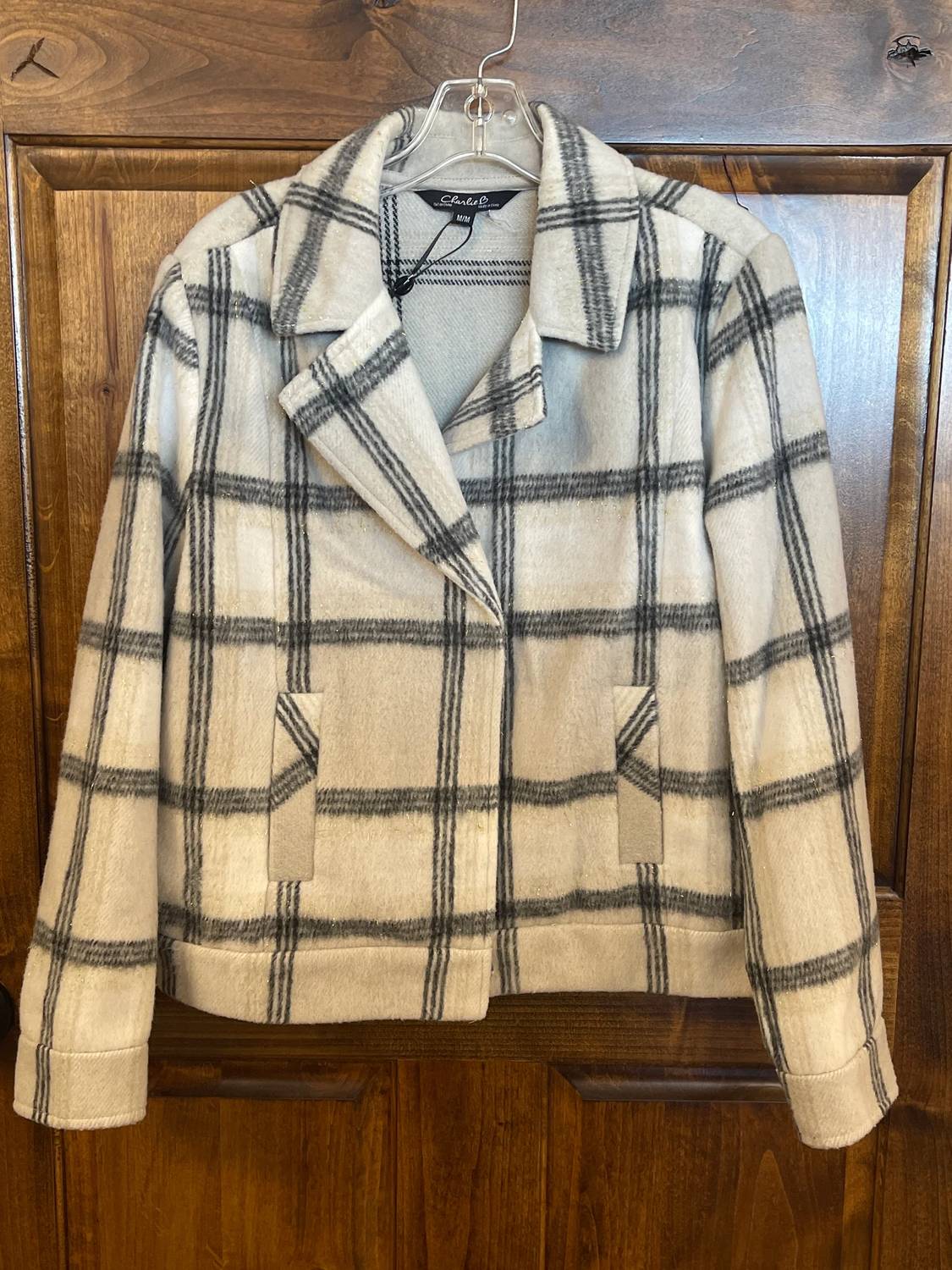 Charlie B - Women's Boucle Knit Plaid Short Jacket