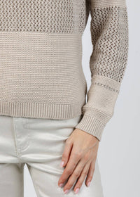 Kinross Mixed Stitch Lurex Crew Sweater in dune - women's sweater - view 4