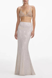 Self-Portrait - Rhinestone Mesh Maxi Skirt
