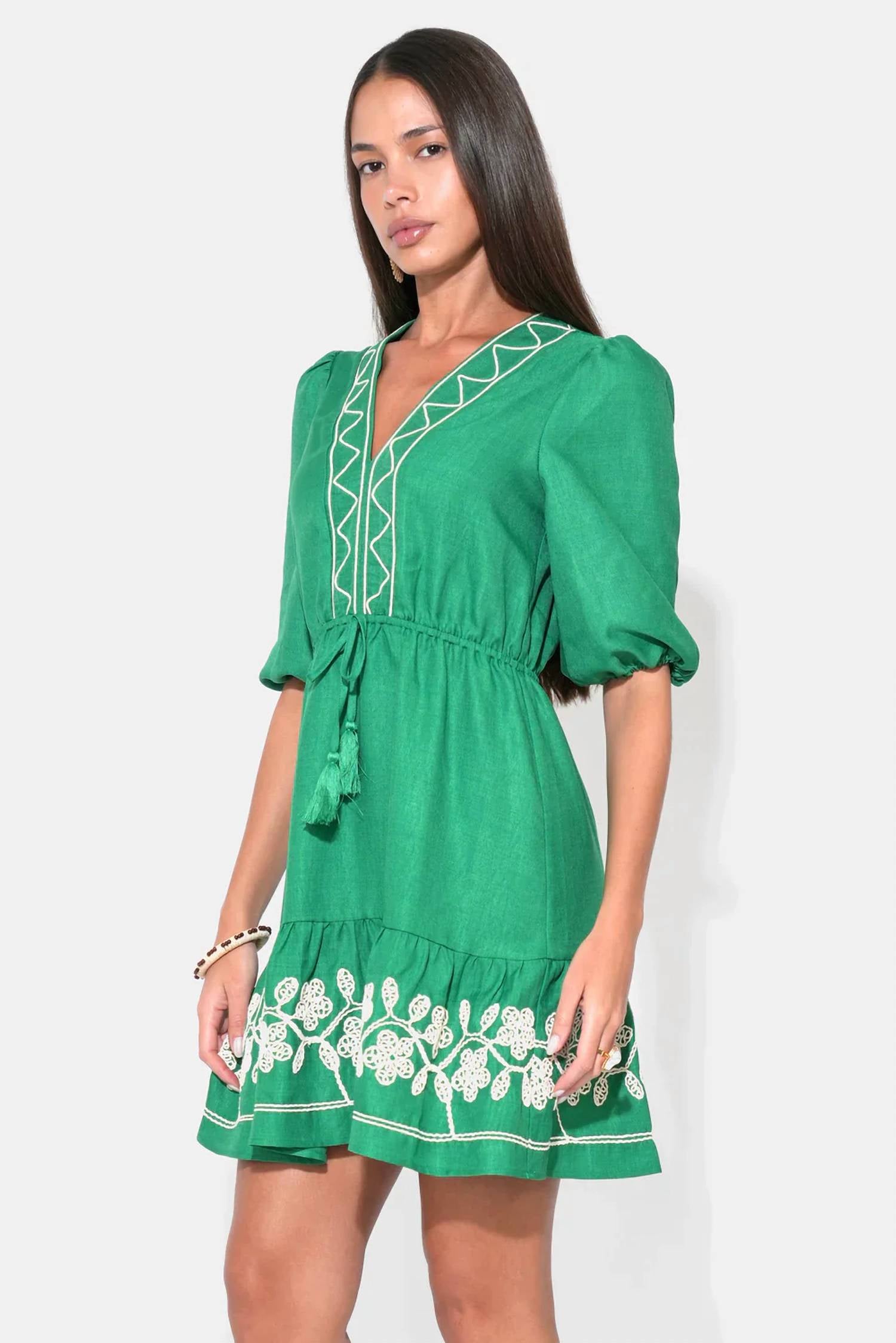 Adelyn Rae - TAYLOR EMBROIDERY RUFFLE HEM MINI DRESS