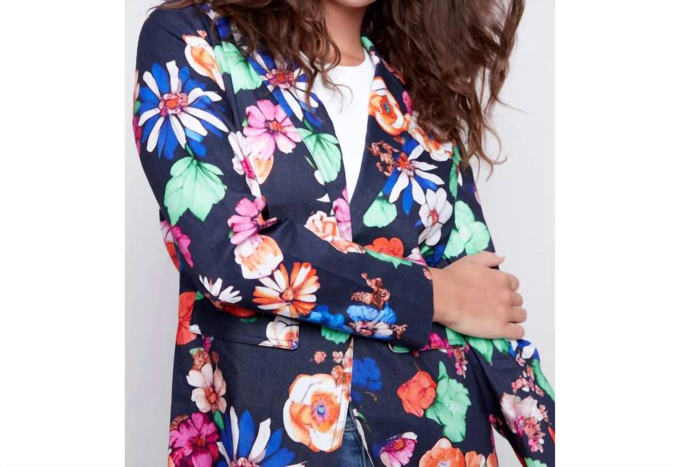 CHARLIE B Floral Linen Blazer in gardenia - women's jacket - alternate view