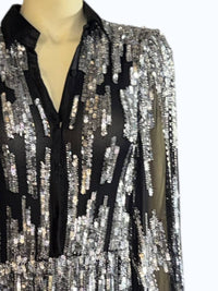 oolala Women's Sequing Evening Gown in black silver - women's dress - alternate view