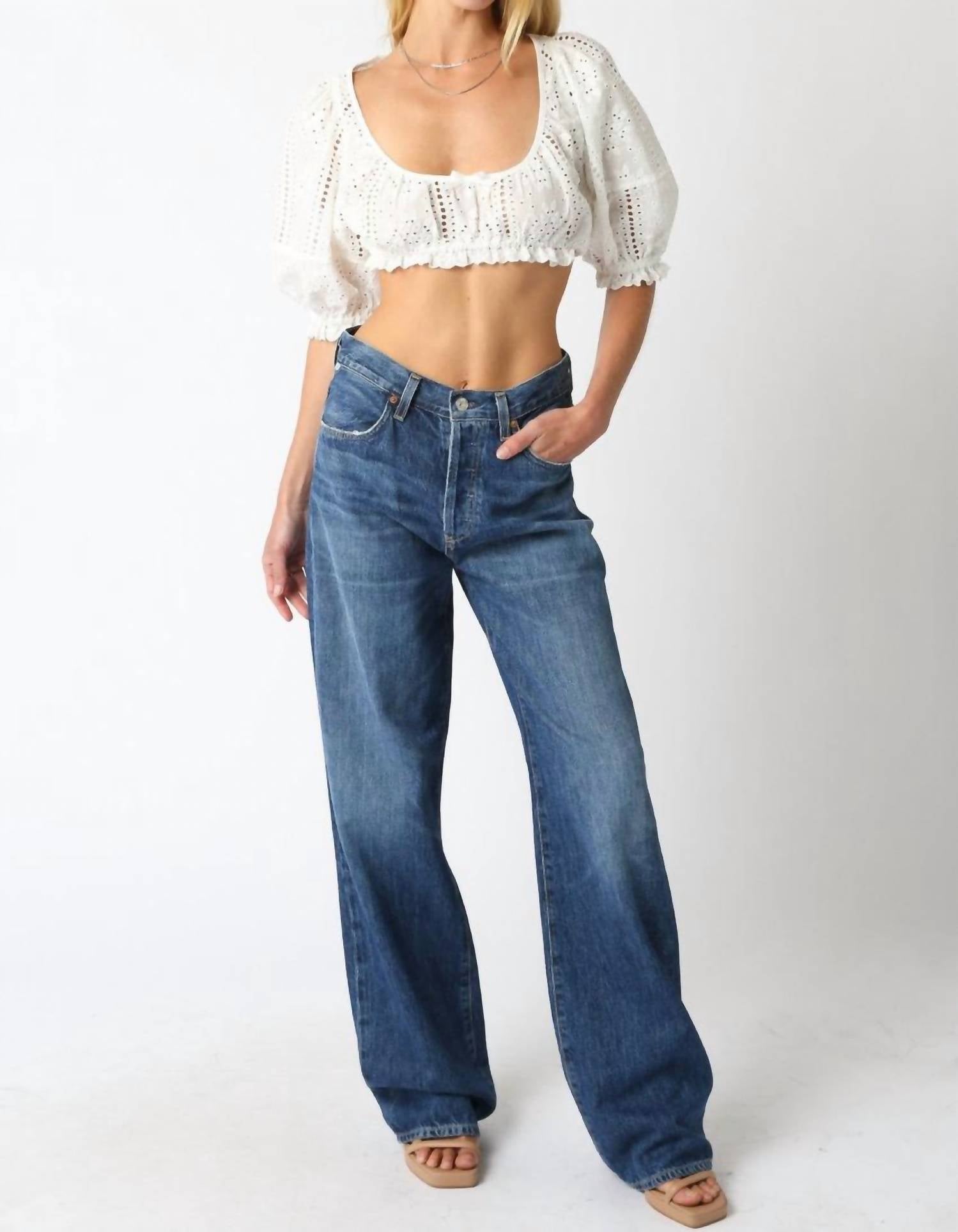 Olivaceous - Raea Eyelet Crop Top