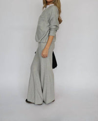 ELAN Crewneck Light Sweater Top in grey - women's sweater - detail view