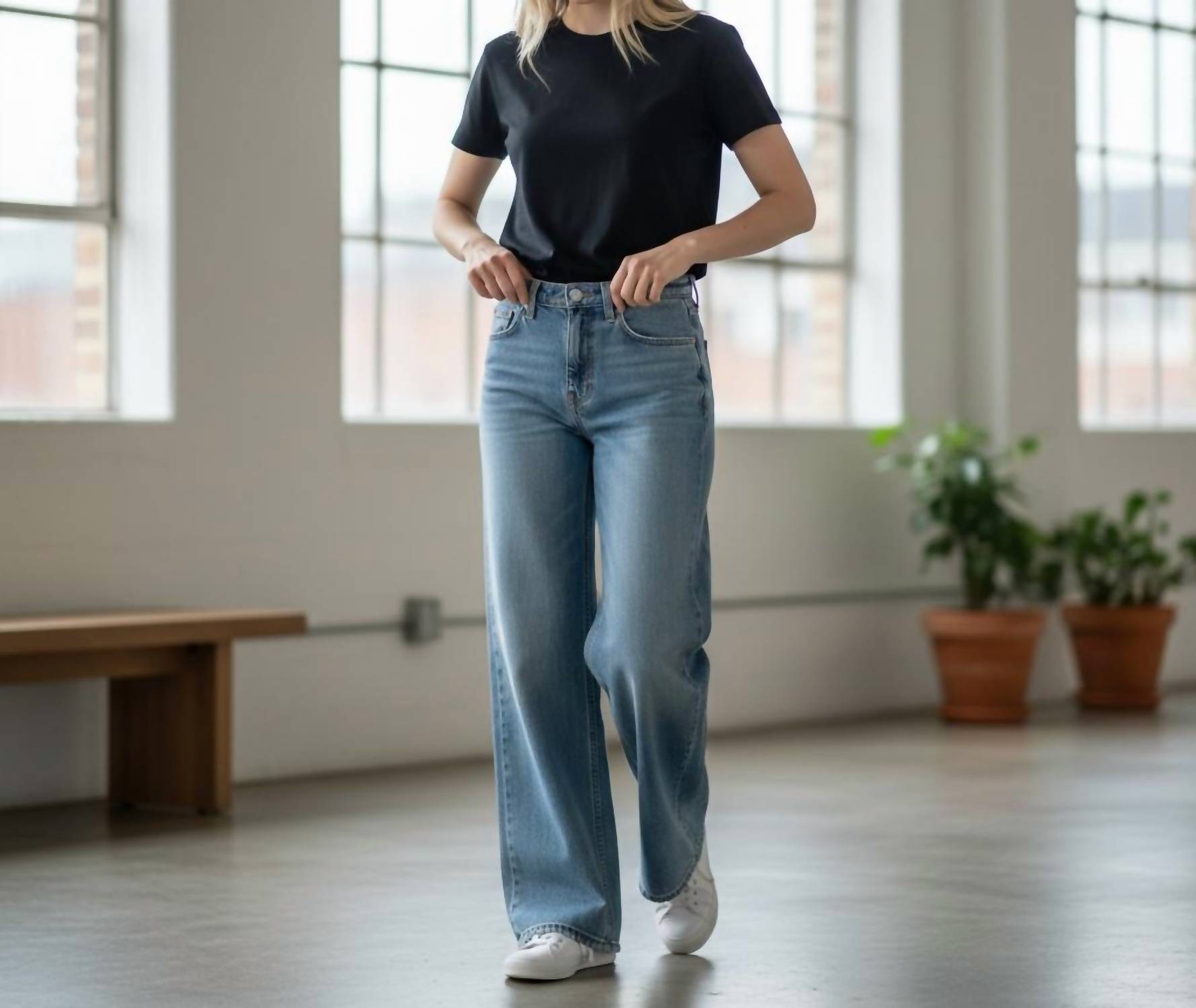 Askk Ny - Pistachio High Rise Slim Wide-leg Jeans