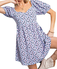 Kori - Daisy Soft Printed Puff Sleeve Babydoll Back Tied Dress