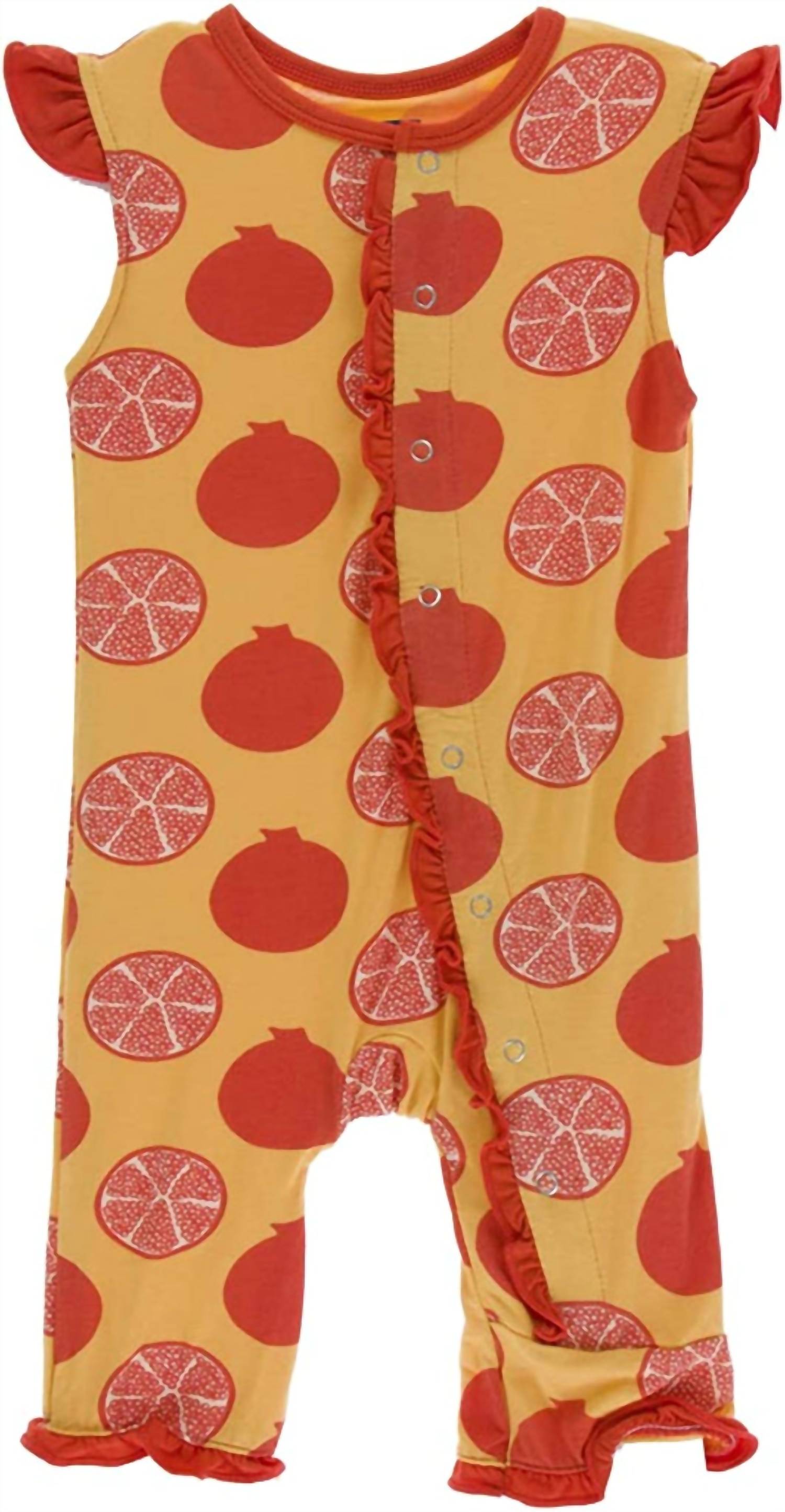 Kickee - Girls' Bamboo Print Ruffle Tank Romper