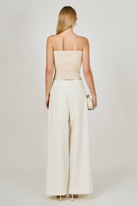 endless rose Waist Tape With High Waist Long Pant in cream - women's pants - alternate view