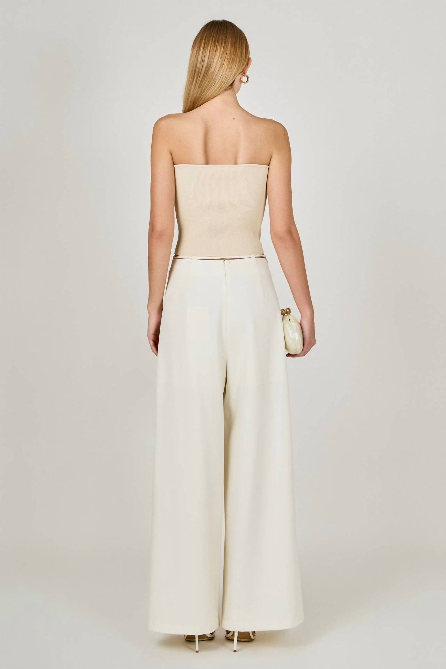 endless rose Waist Tape With High Waist Long Pant in cream - women's pants - alternate view