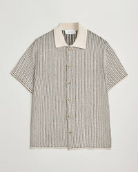 Les Deux Easton Knitted Short Sleeve Shirt in ivory black - men's shirt - alternate view