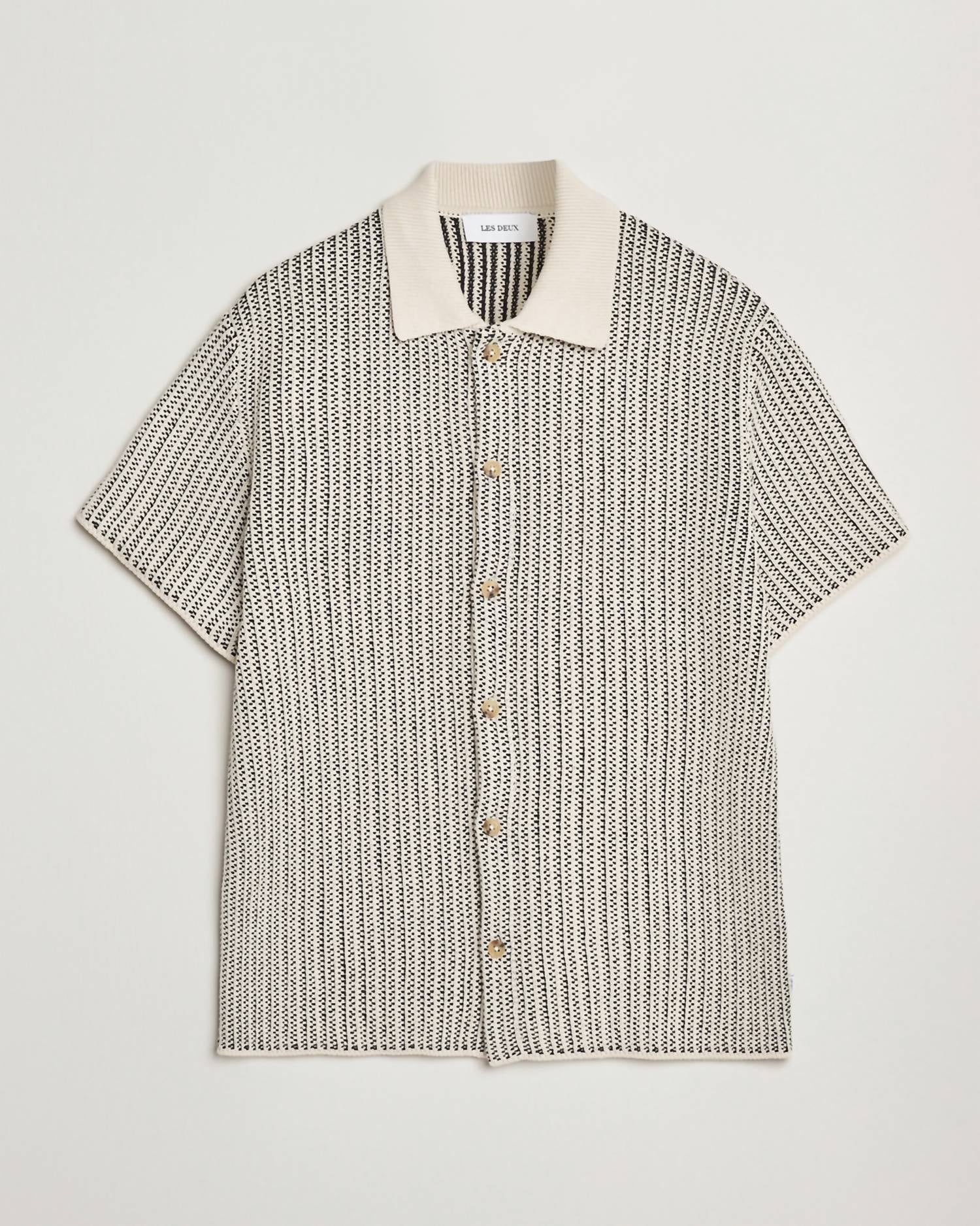Les Deux Easton Knitted Short Sleeve Shirt in ivory black - men's shirt - alternate view