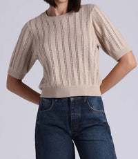 Minnie Rose - Pointelle Sparkle Short Sleeve Crew Top