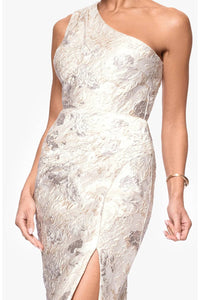 Xscape - Evenings Metallic Floral Jacquard One-shoulder Sheath Cocktail Dress