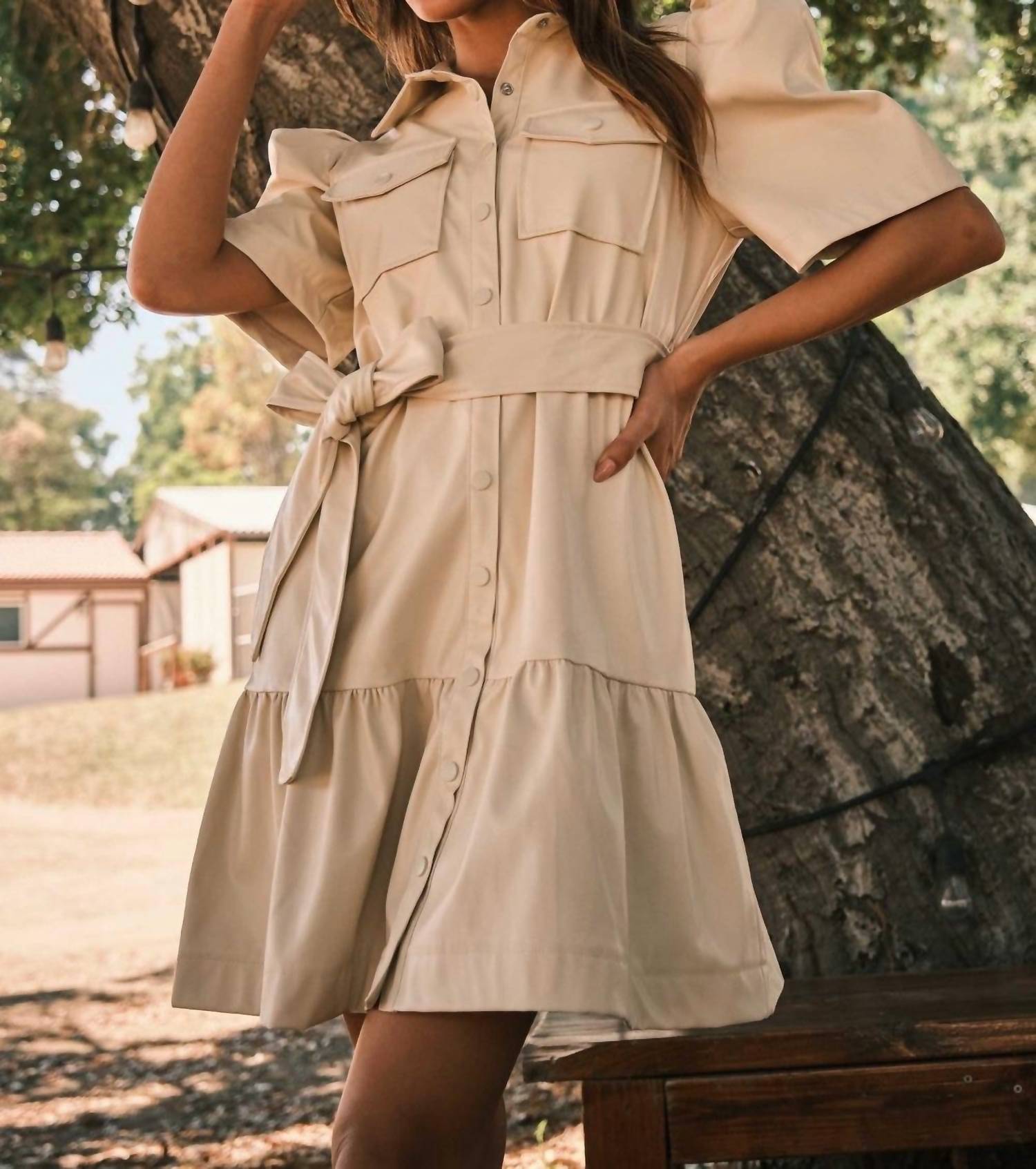 Ces Femme - Faux Leather Tiered Dress