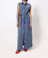 Frnch - Scarlet Stripe Button Collared Maxi Dress