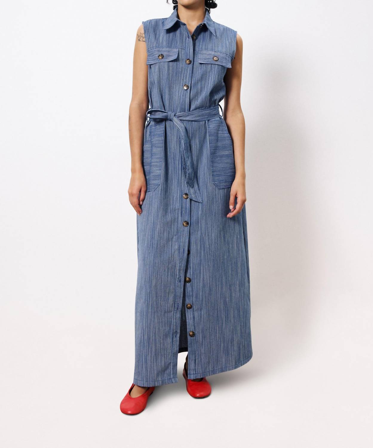 Frnch - Scarlet Stripe Button Collared Maxi Dress