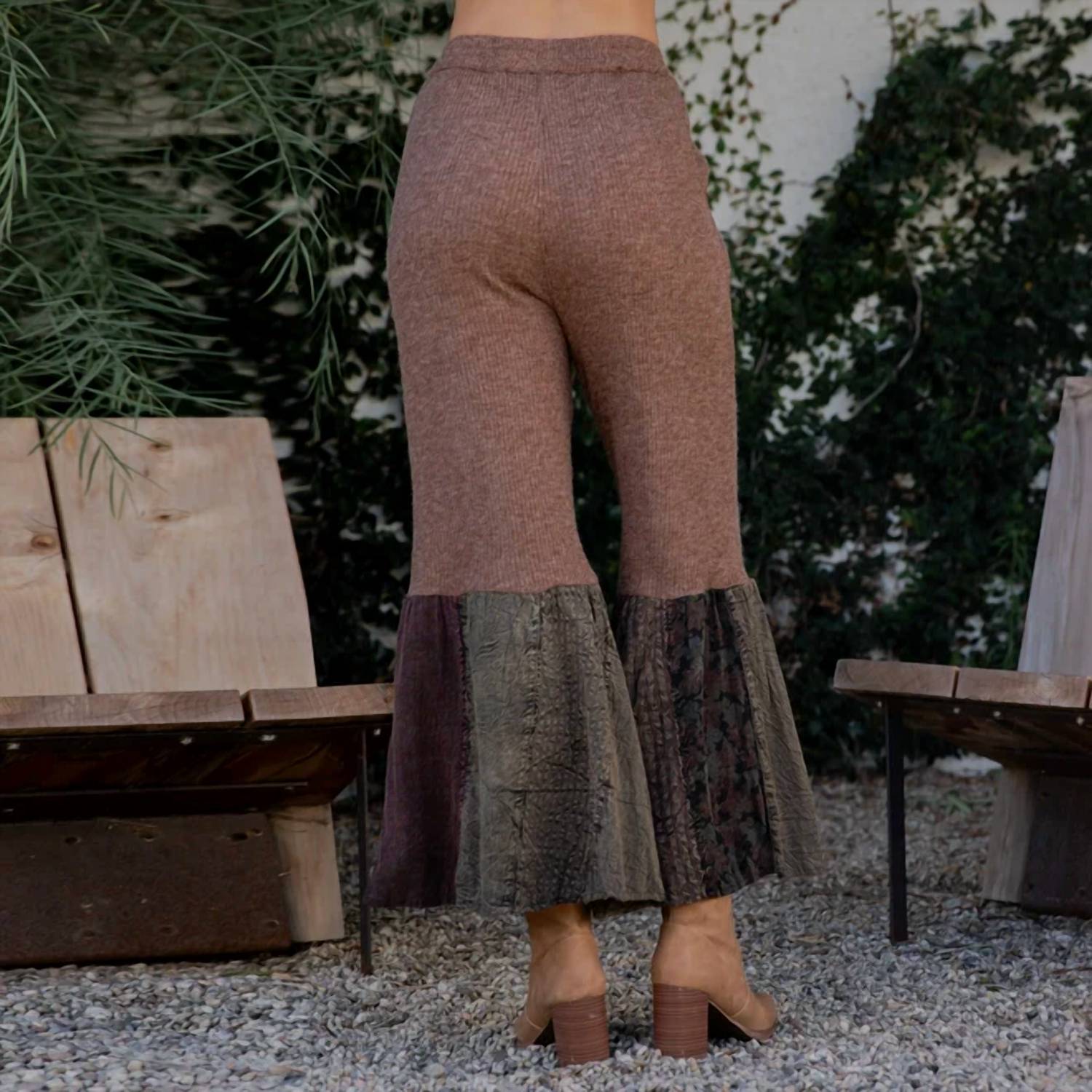Young Threads - Bell Bottom Boho Pants With Crochet-sweater Fusion