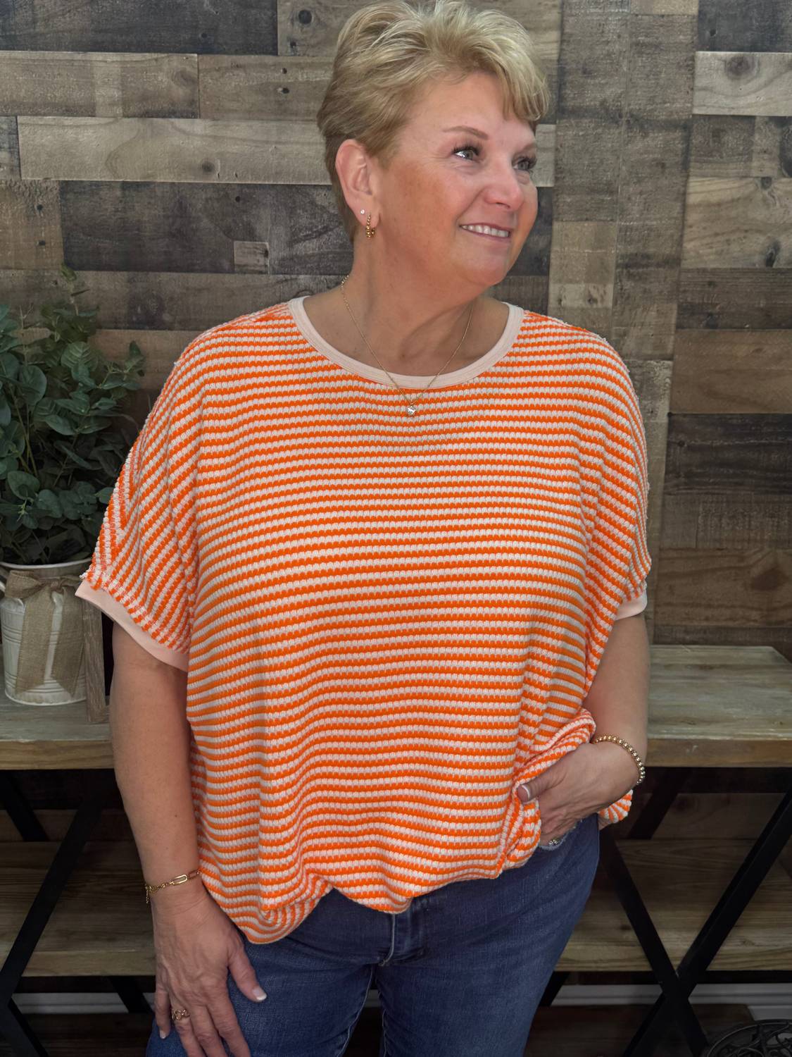 Easel - Stripe Short Sleeve Top