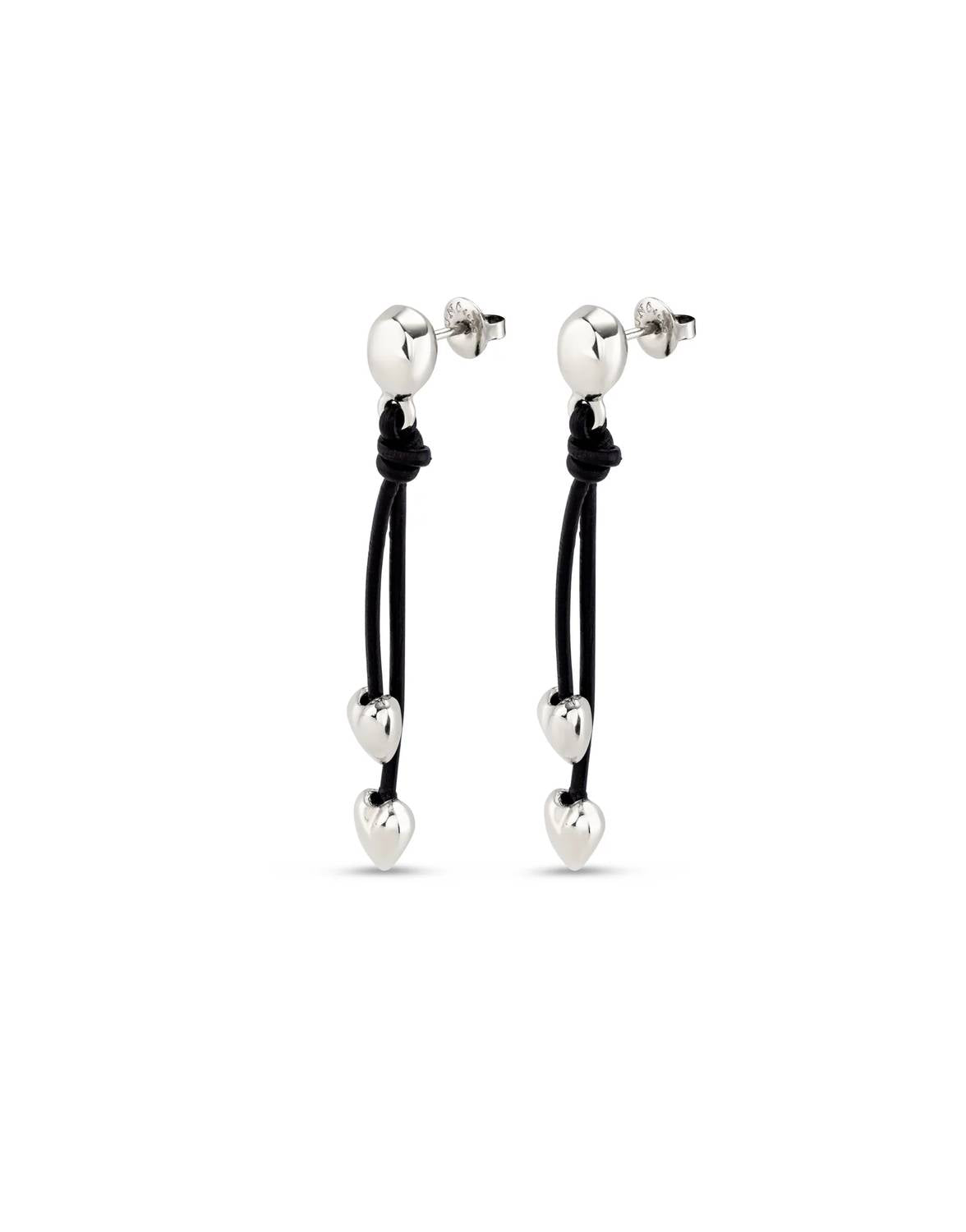 Unode50 - Leather Drop Earrings With Two Small Hearts