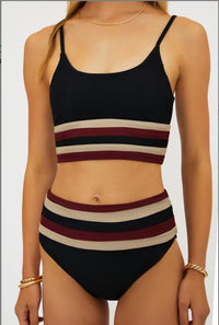 Beach Riot Millie Bikini Bottom in maroon merlot colorblock - women's swimwear - alternate view