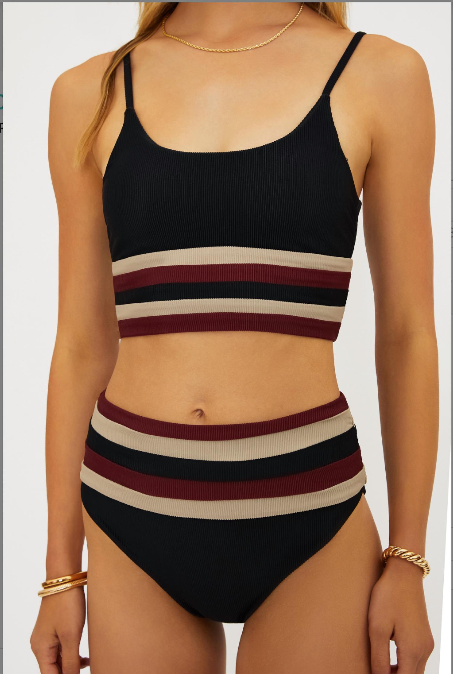 Beach Riot Millie Bikini Bottom in maroon merlot colorblock - women's swimwear - alternate view