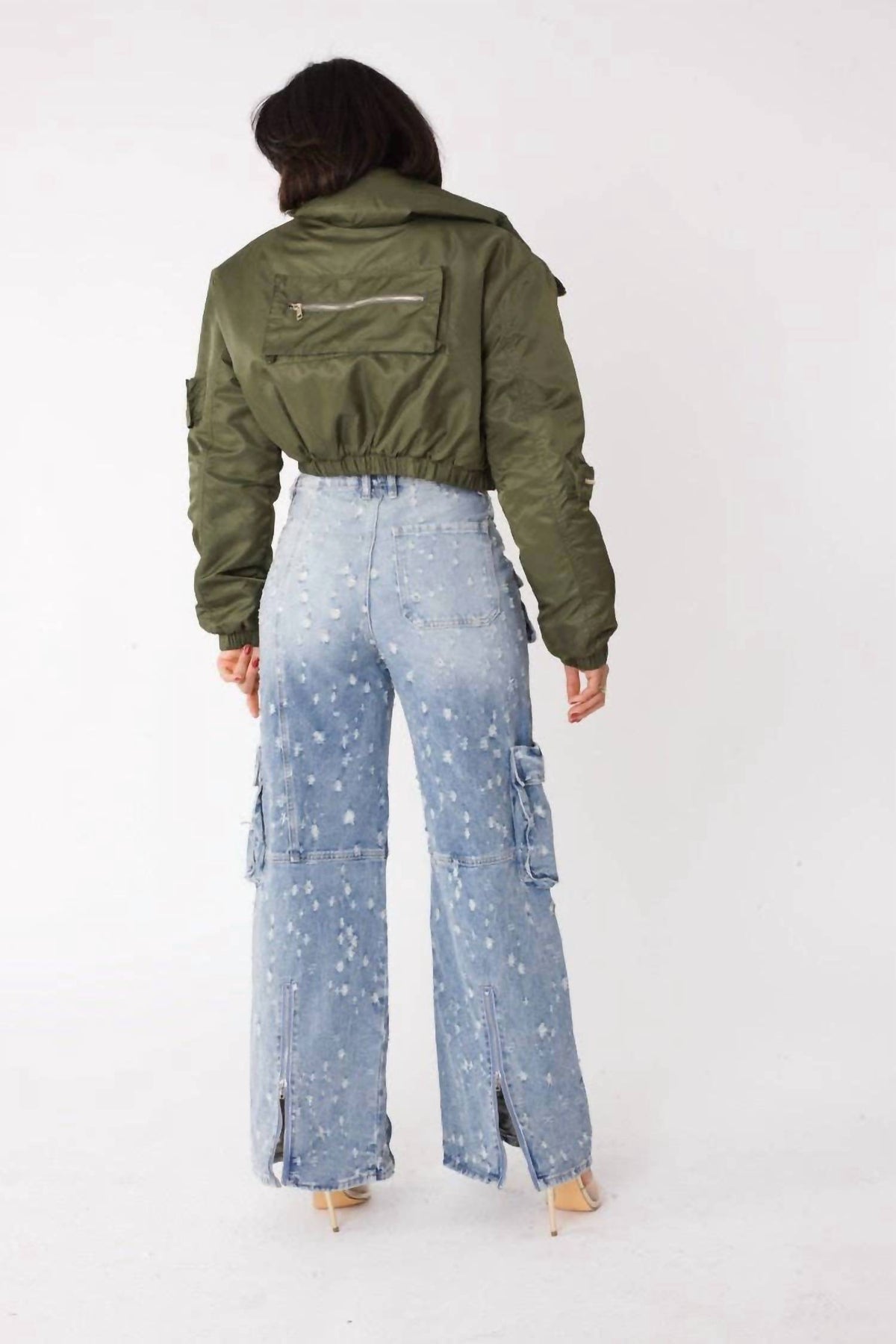 For Her Nyc - Cropped Utility Bomber Jacket