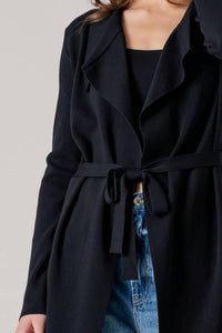Urban Daizy Draped Front Long Sleeve Waist Tie Cardigan in black - women's cardigan - view 4