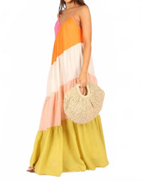 Fore Collection - Boho Chic Color Block Midi Dress
