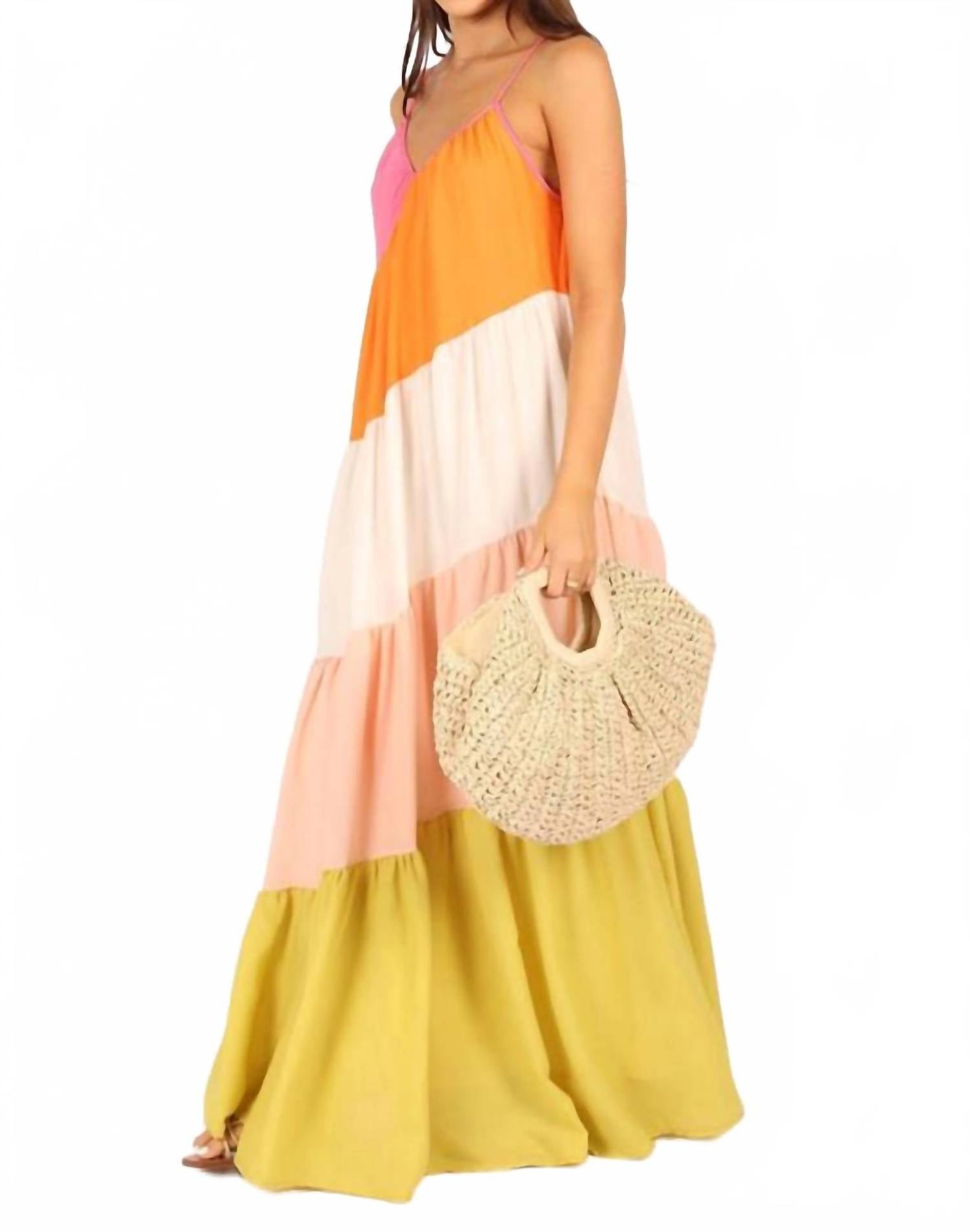 Fore Collection - Boho Chic Color Block Midi Dress