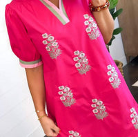 Jodifl - Floral Embroidered Contrast Trim Mini Dress