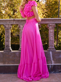 Jovani - Pleated Maxi Chiffon Dress
