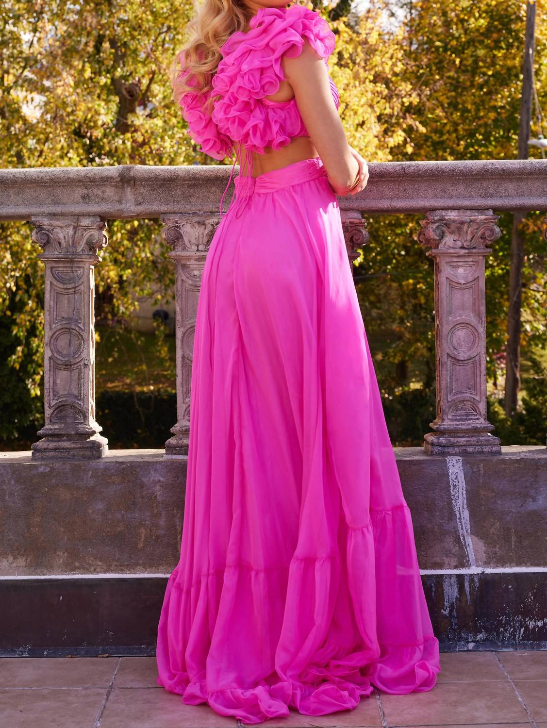 Jovani - Pleated Maxi Chiffon Dress