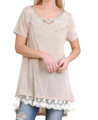 Umgee - Floral Crochet Lace Trim Tunic
