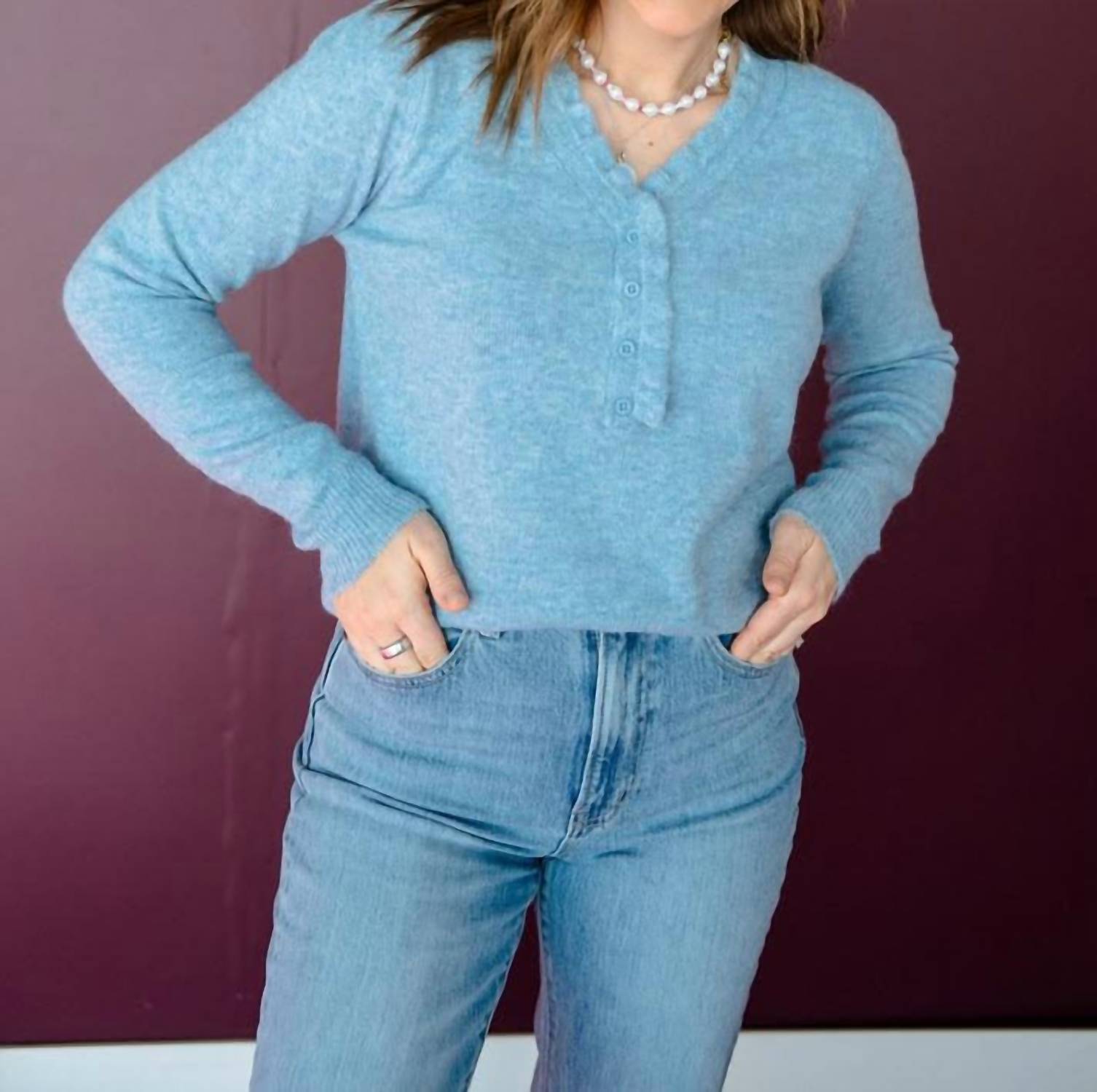 Staccato - Penn Ruffled Neck Henley Sweater