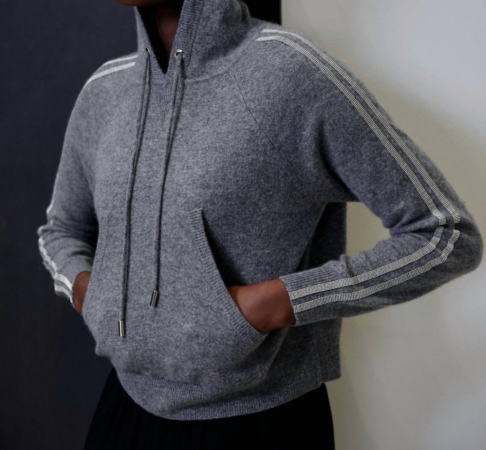 Brodie Cashmere - Bree Beaded Sleeve Cashmere Hoodie