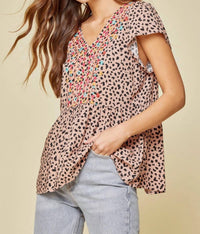 Andree By Unit - Leopard Embroidered Peplum Top