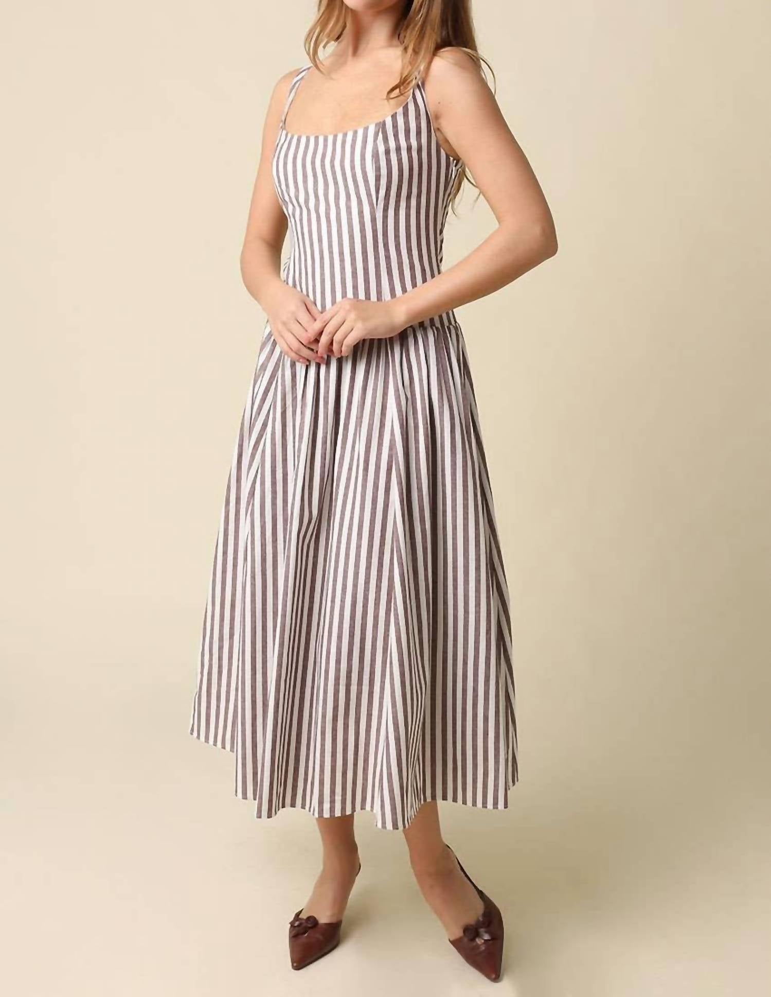 Olivaceous - Janet Stripe Flare Maxi Dress